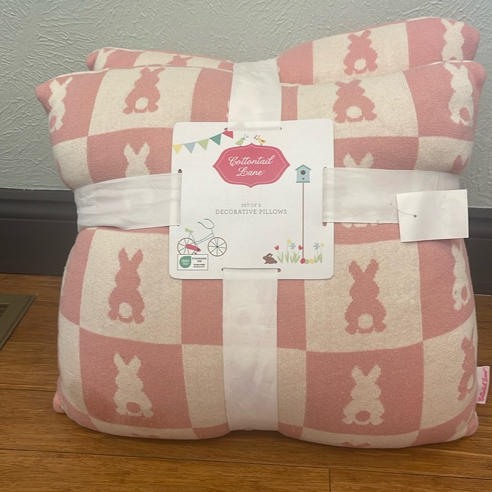 Homegoods Cottontail lane pink bunny pillows checkered pillows